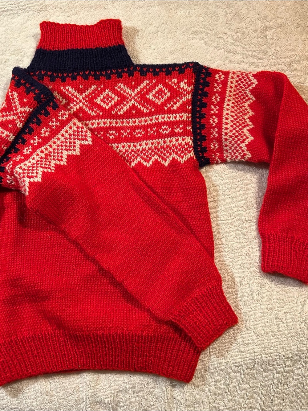Kids Red Nordic Knit Sweater with Contrast Yoke